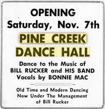 Pine Creek Dance Hall - 06 Nov 1953 New Managment